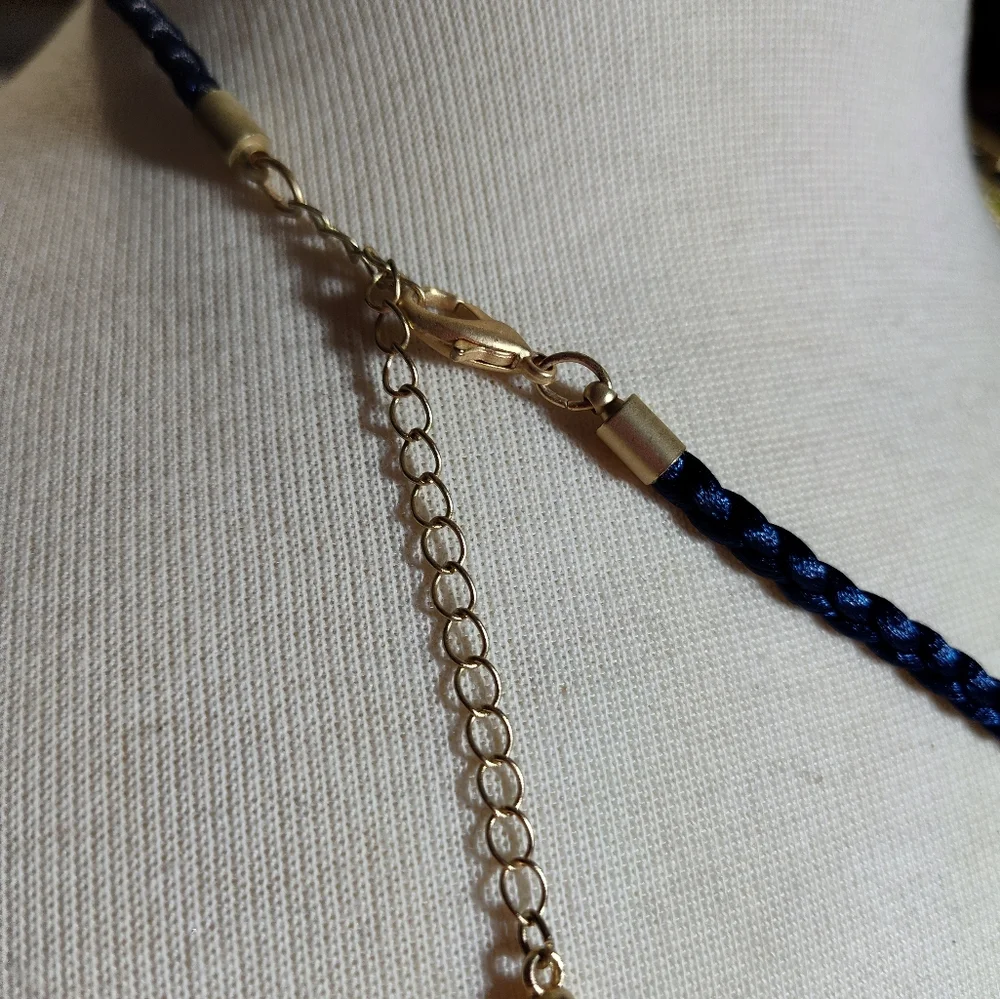 Statement Bohemian Gold and Green Beaded Necklace Nwot